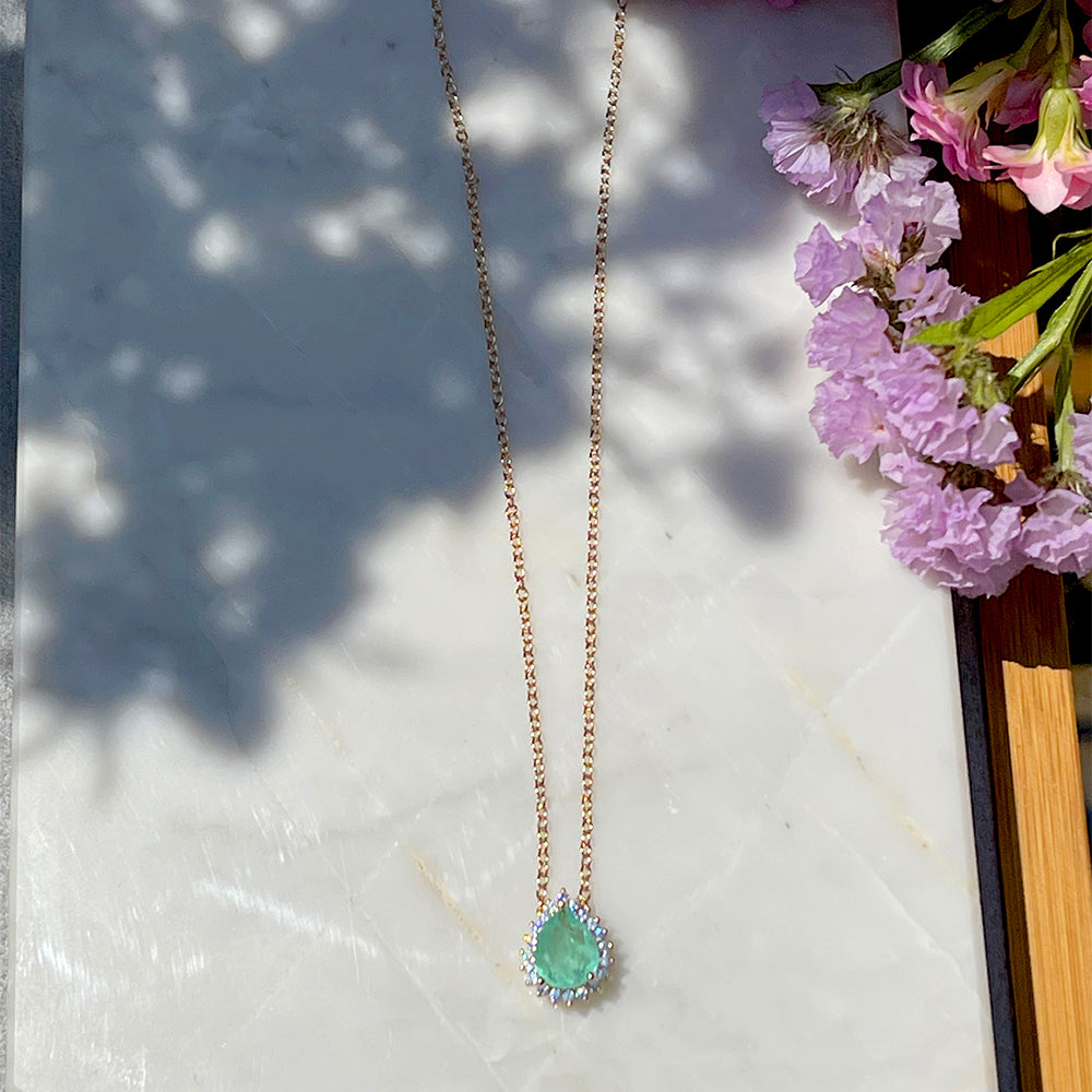 Colombian Emerald Fusion Stone and White Zircon Necklace