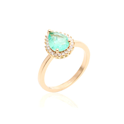 Colombian Emerald Fusion Stone and White Zircon Ring