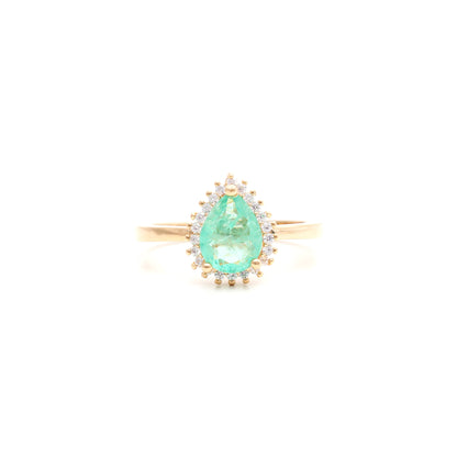 Colombian Emerald Fusion Stone and White Zircon Ring