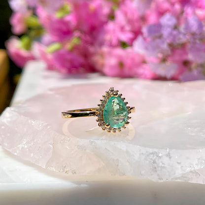 Colombian Emerald Fusion Stone and White Zircon Ring