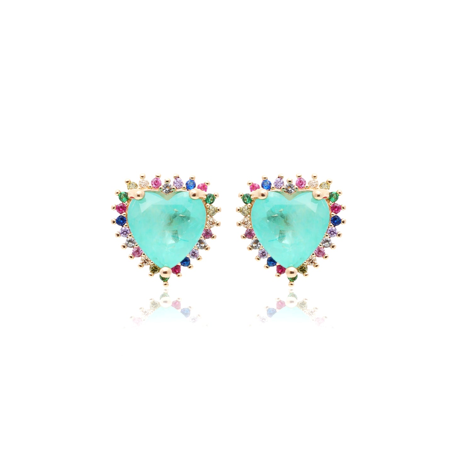 Tourmaline Fusion Stone and Multi-Colour Zircon Heart Earrings