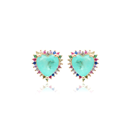 Tourmaline Fusion Stone and Multi-Colour Zircon Heart Earrings