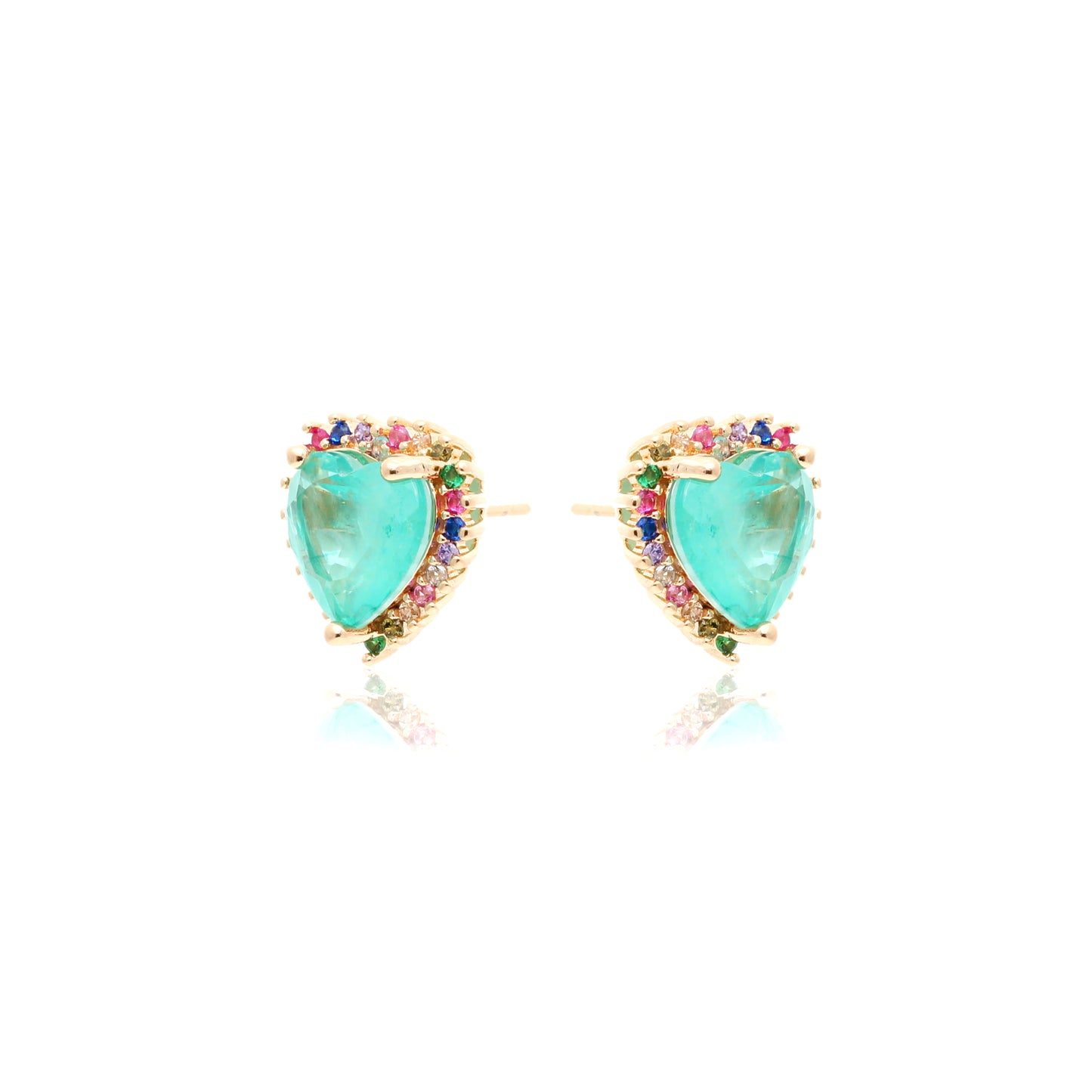 Tourmaline Fusion Stone and Multi-Colour Zircon Heart Earrings