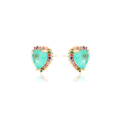 Tourmaline Fusion Stone and Multi-Colour Zircon Heart Earrings