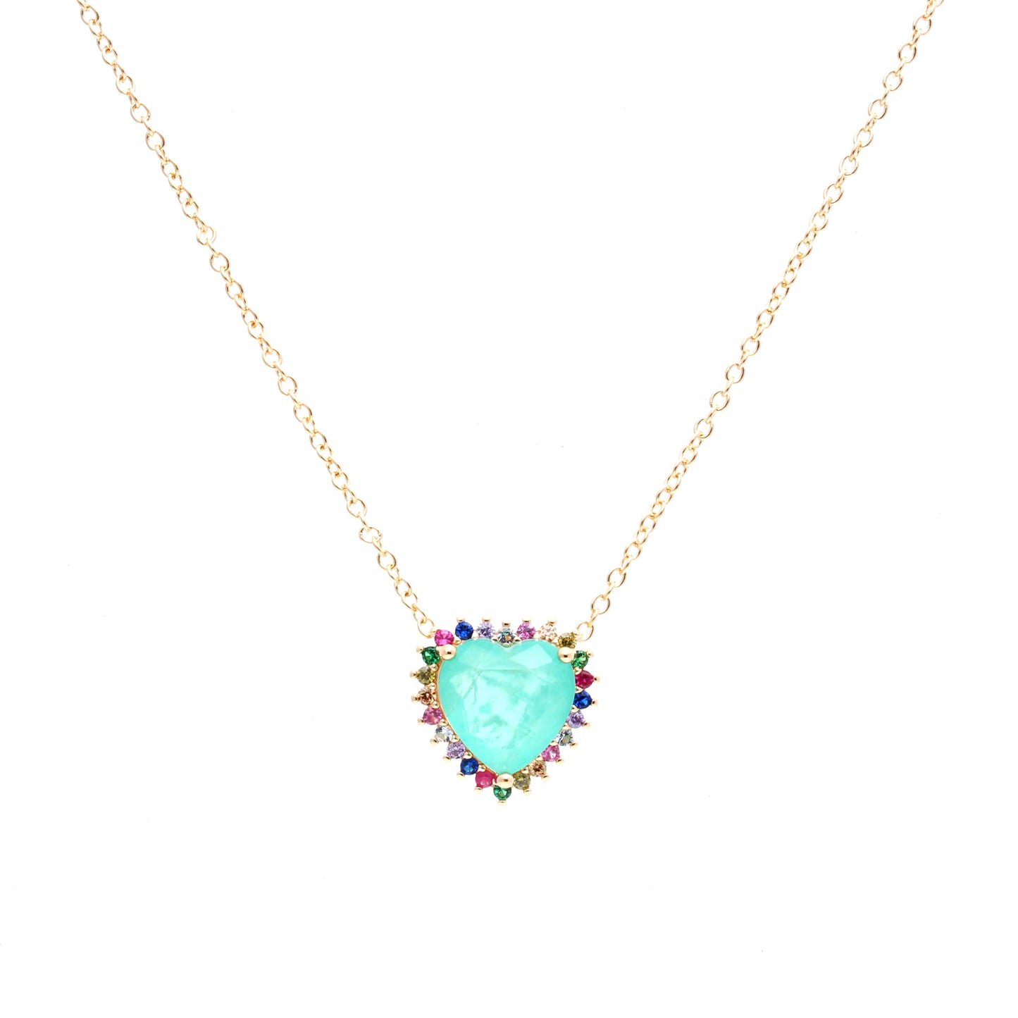 Fusion Tourmaline Heart Stone and Multi-Colour Zircon Necklace