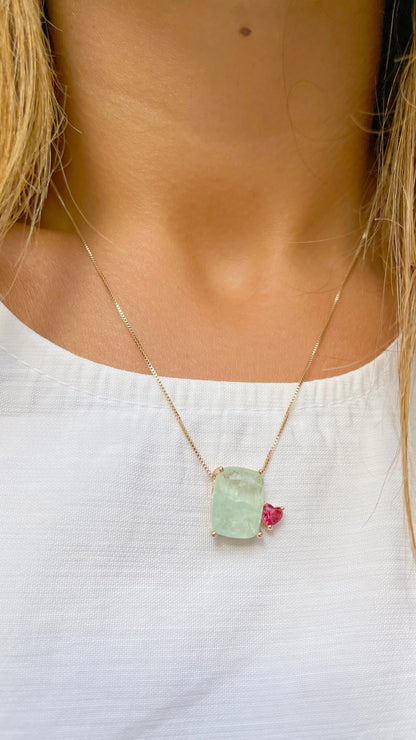 Tourmaline Fusion Stone and Pink Crystal Necklace