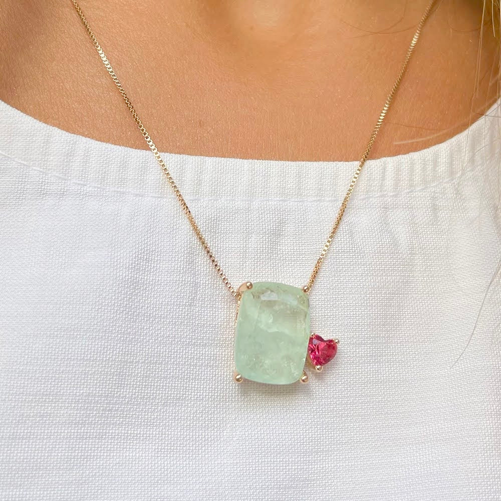 Tourmaline Fusion Stone and Pink Crystal Necklace