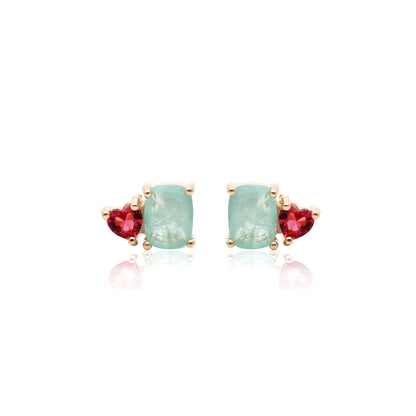 Tourmaline Fusion Stone and Pink Tourmaline Heart Crystal Earrings