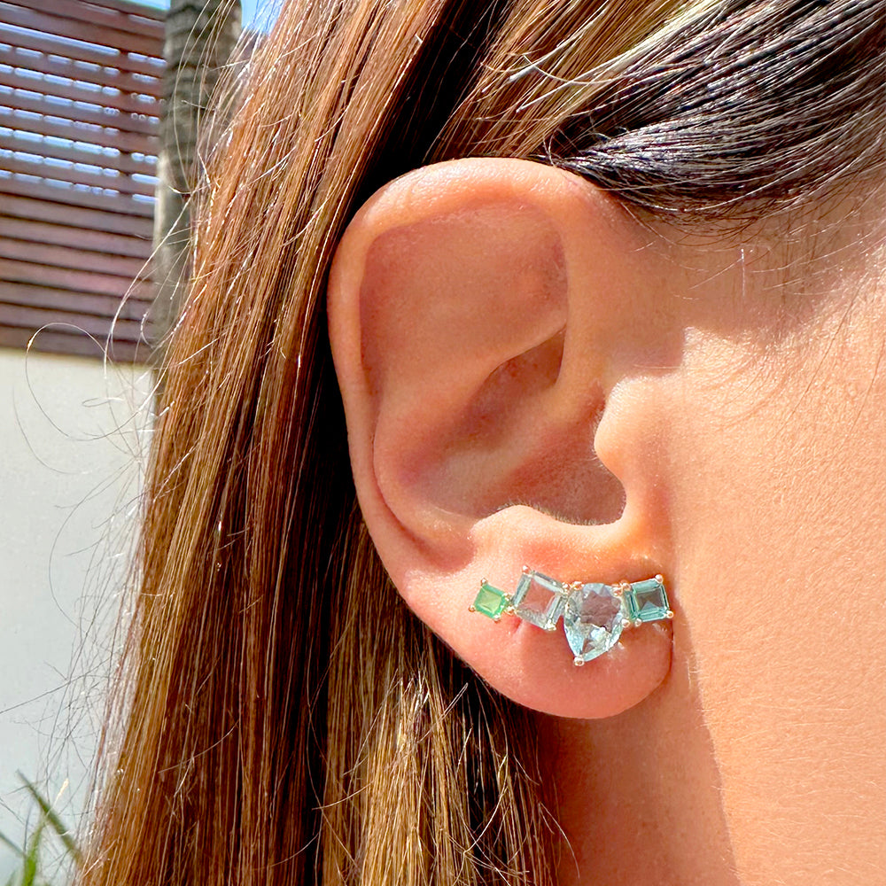 Blue Topaz/Emerald/Paraiba Crystals Earrings