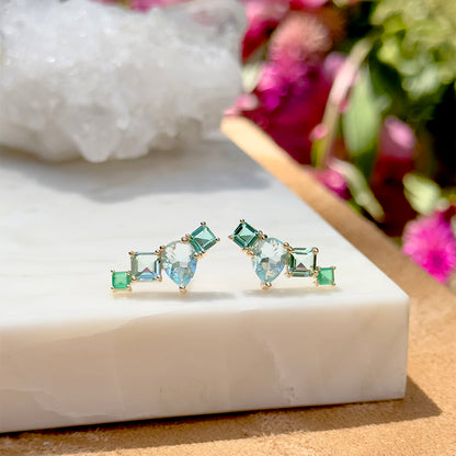 Blue Topaz/Emerald/Paraiba Crystals Earrings