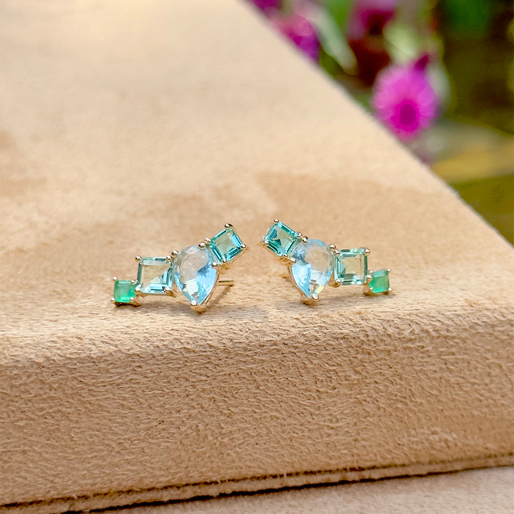 Blue Topaz/Emerald/Paraiba Crystals Earrings