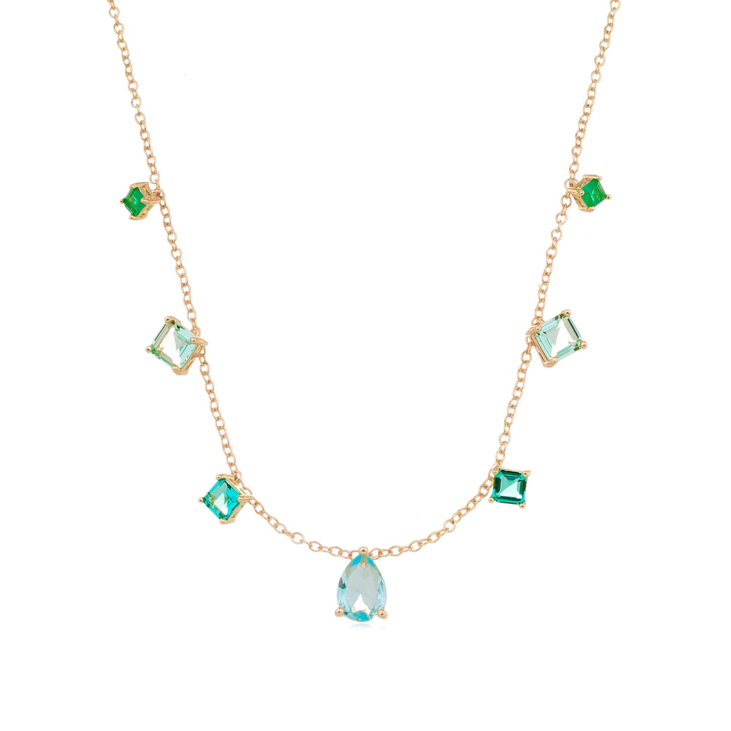 Blue Topaz/Emerald/Paraiba Crystals Necklace