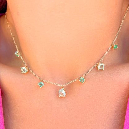 Blue Topaz/Emerald/Paraiba Crystals Necklace