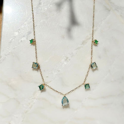 Blue Topaz/Emerald/Paraiba Crystals Necklace