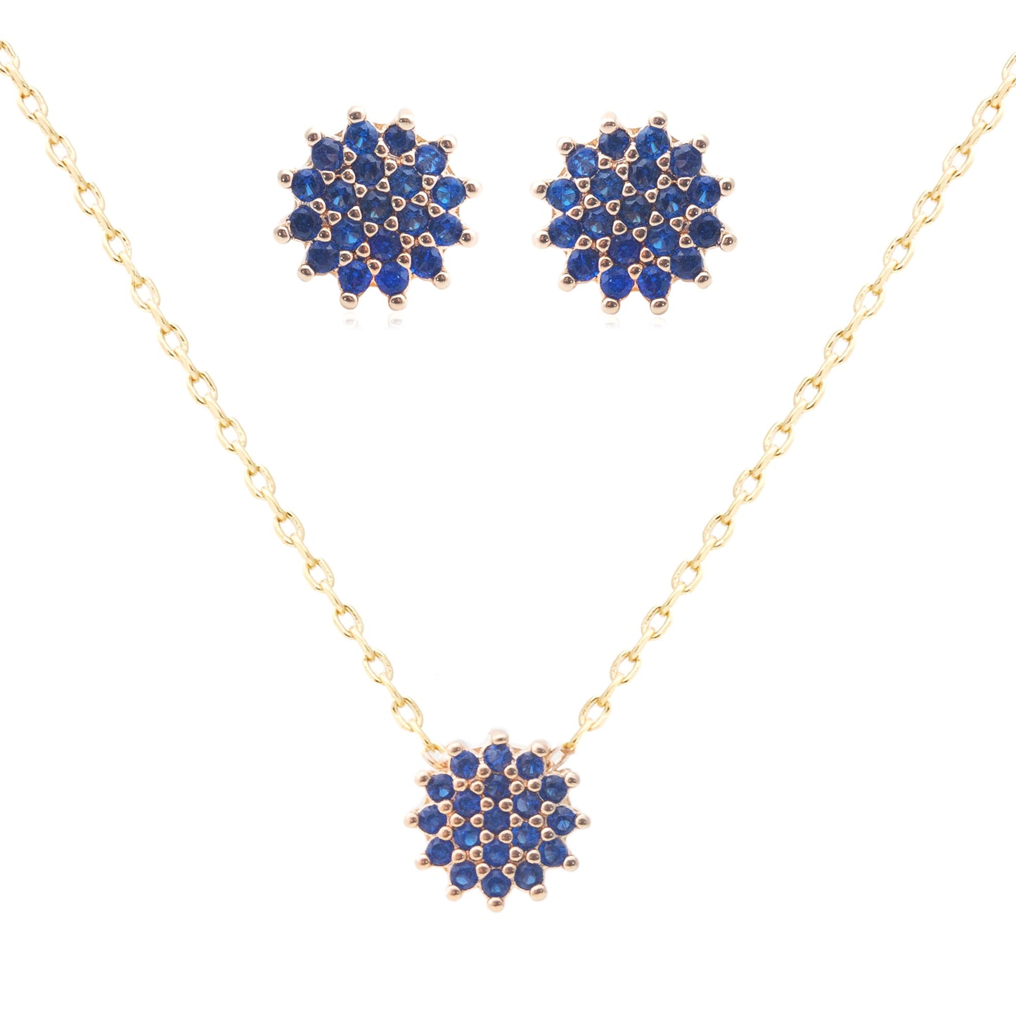 Cubic Zircon Necklace + Earrings Set - Red/Blue