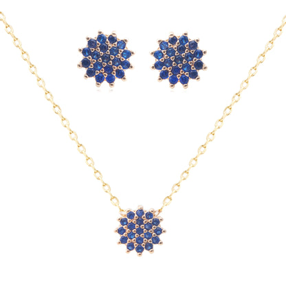 Cubic Zircon Necklace + Earrings Set - Red/Blue