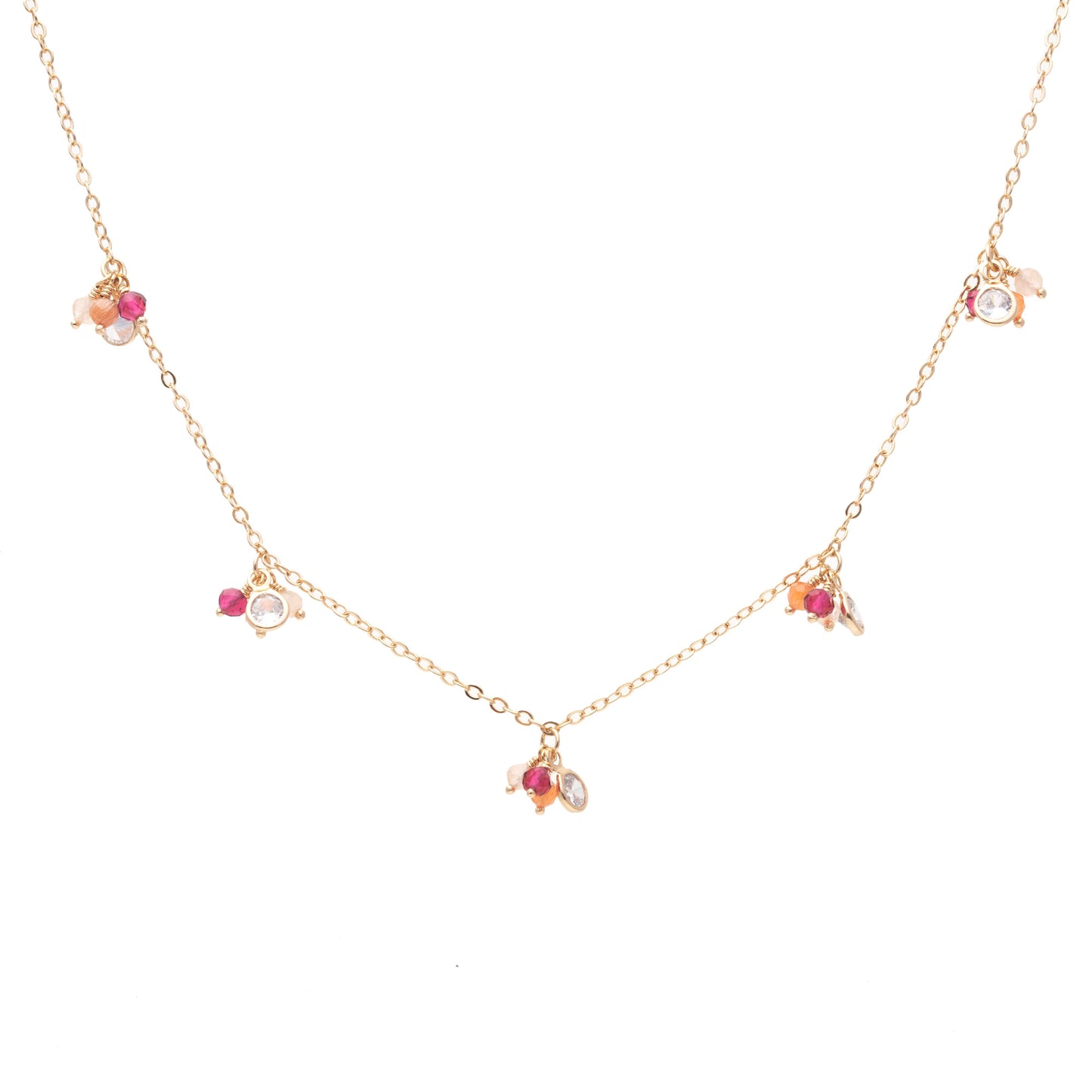 Ruby/Pink Tourmaline Crystals and White Zircon Necklace