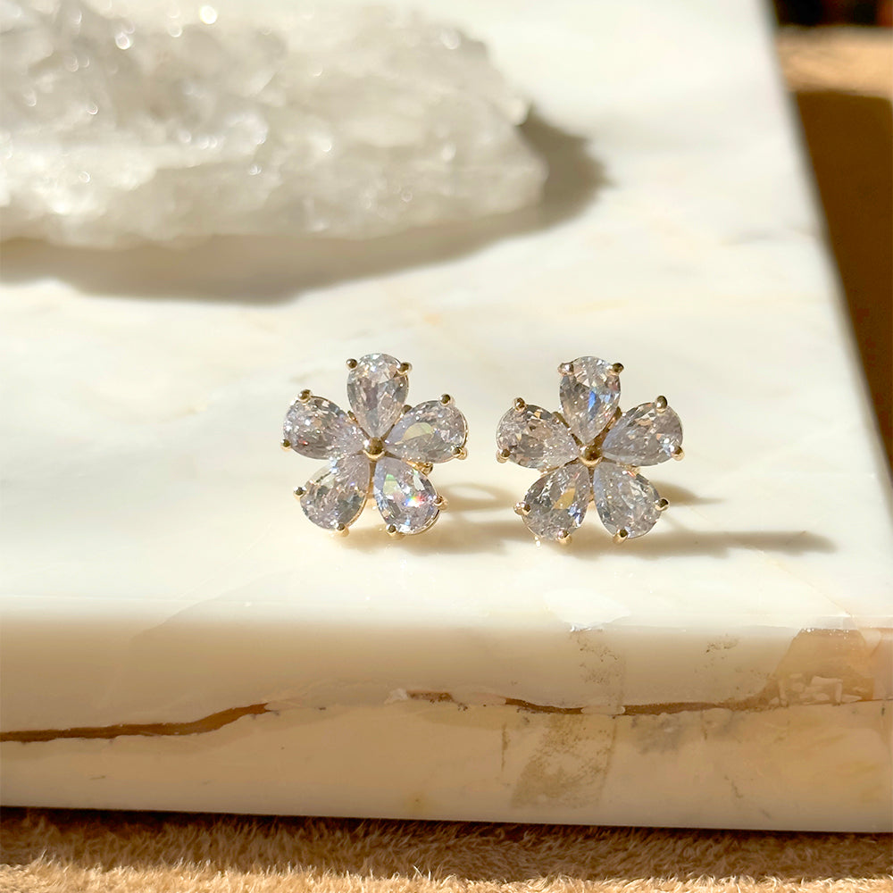 White Zircon Flower Earrings