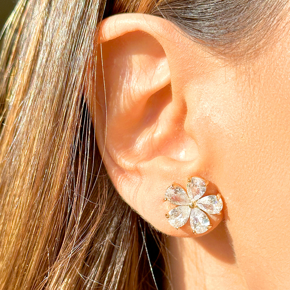 White Zircon Flower Earrings