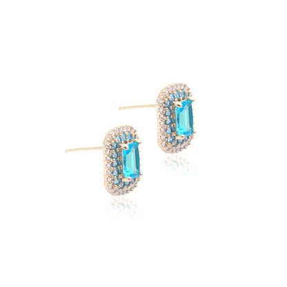 Blue Topaz Crystal Rectangle and White/Blue Zircon Earrings