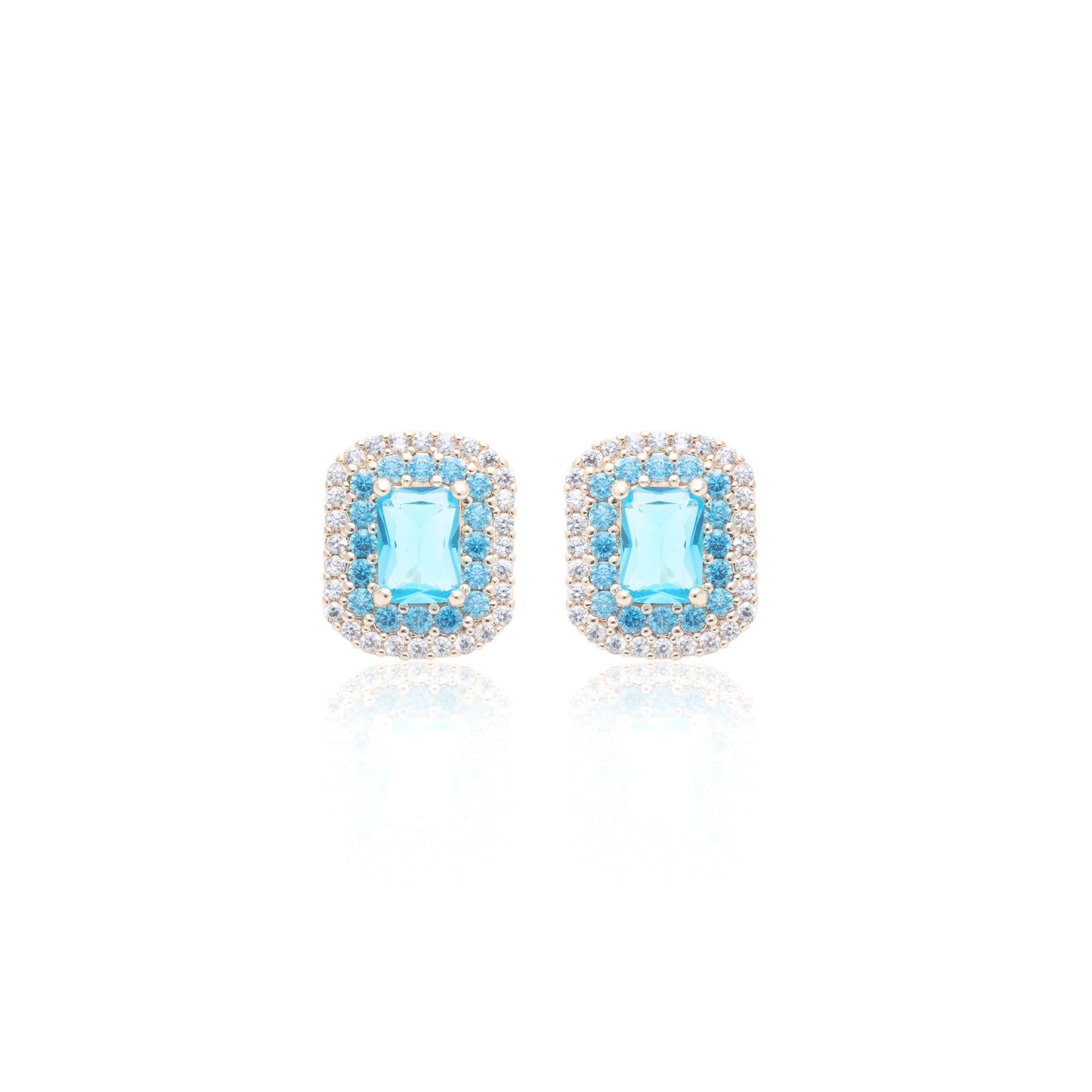 Blue Topaz Crystal Rectangle and White/Blue Zircon Earrings