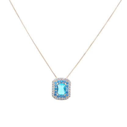 Rectangle Blue Topaz Crystal and White/Blue Zircon Necklace