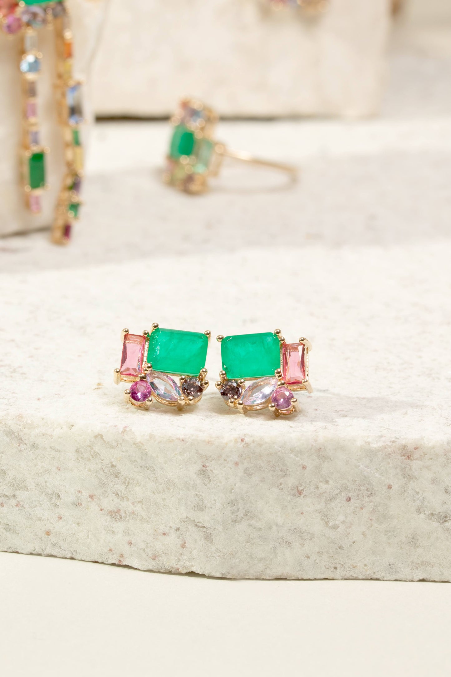 Emerald Fusion and Colourful Crystals Earrings