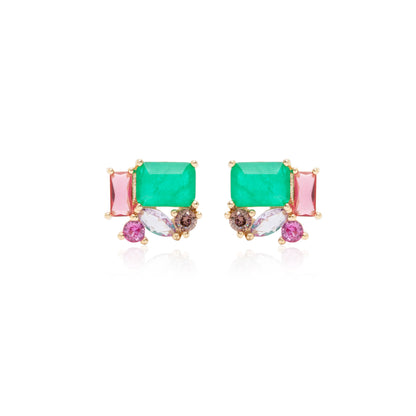 Emerald Fusion and Colourful Crystals Earrings