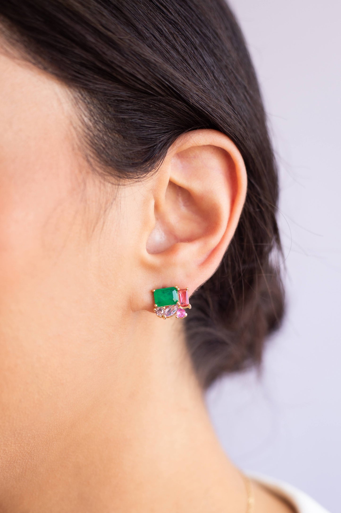 Emerald Fusion and Colourful Crystals Earrings