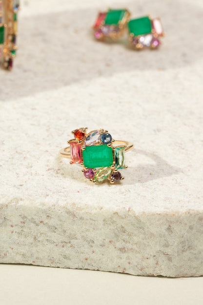 Emerald Fusion and Pink Tourmaline & Paraiba Crystals Ring