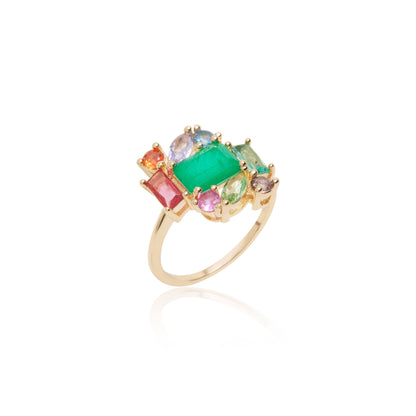 Emerald Fusion and Pink Tourmaline & Paraiba Crystals Ring