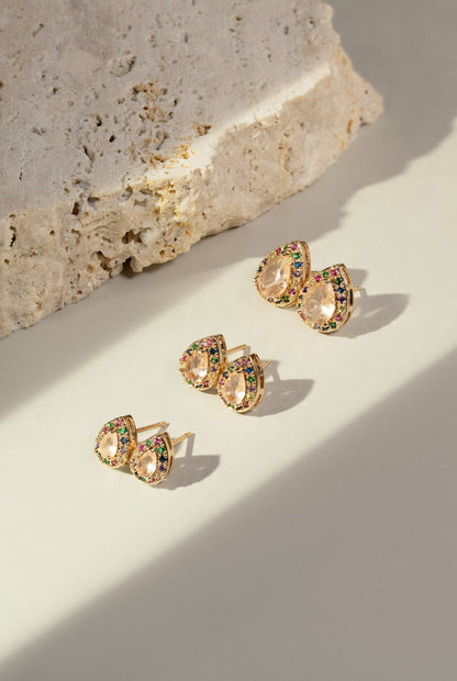 Morganite Crystal and Colourful Zircon Drop Earrings