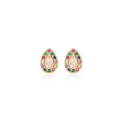 Morganite Crystal and Colourful Zircon Drop Earrings