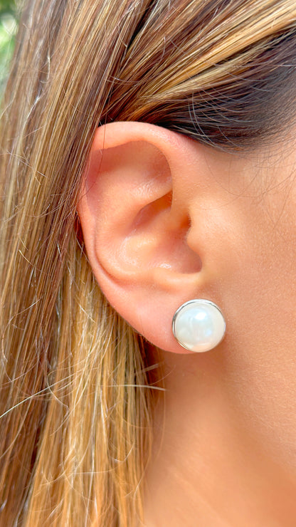 Pearl Button Earrings