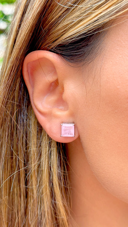Square Rose Quartz Fusion Earrings