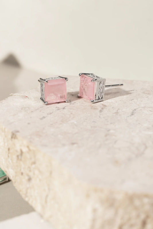 Square Rose Quartz Fusion Earrings