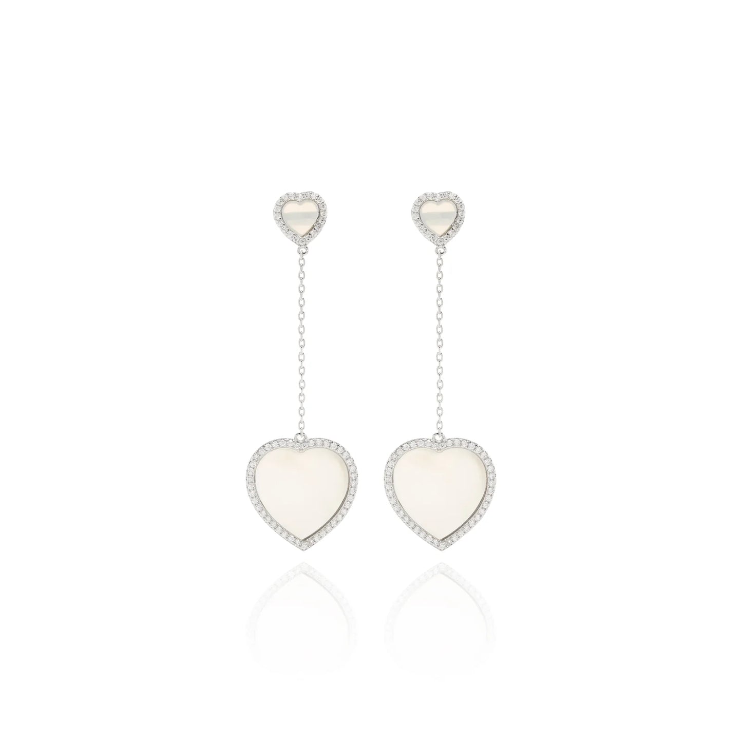 Mother of Pearl & White Zircon Heart Earrings