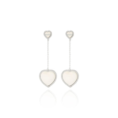 Mother of Pearl & White Zircon Heart Earrings