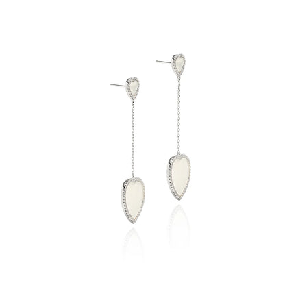 Mother of Pearl & White Zircon Heart Earrings