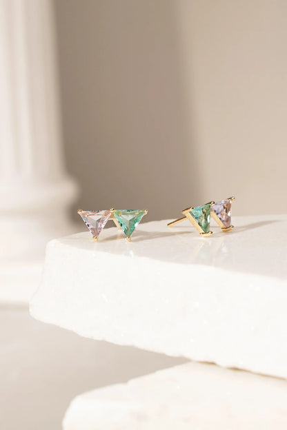 Paraiba Crystal Tanzanite Two Triangles Earrings