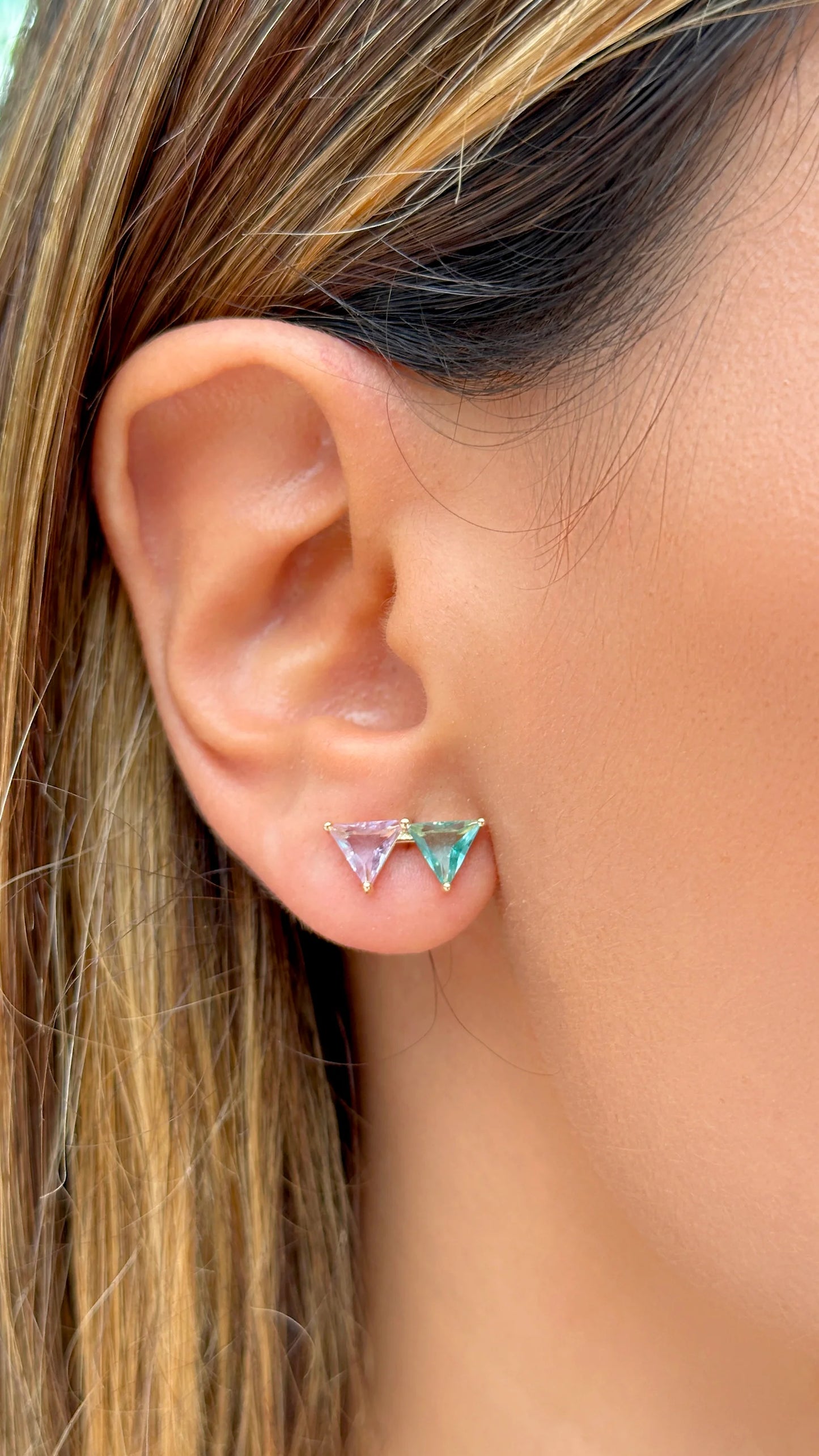 Paraiba Crystal Tanzanite Two Triangles Earrings
