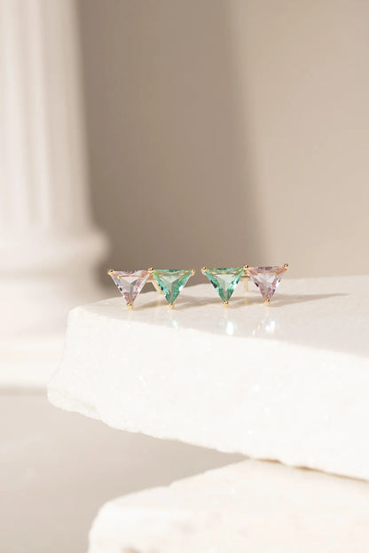 Paraiba Crystal Tanzanite Two Triangles Earrings