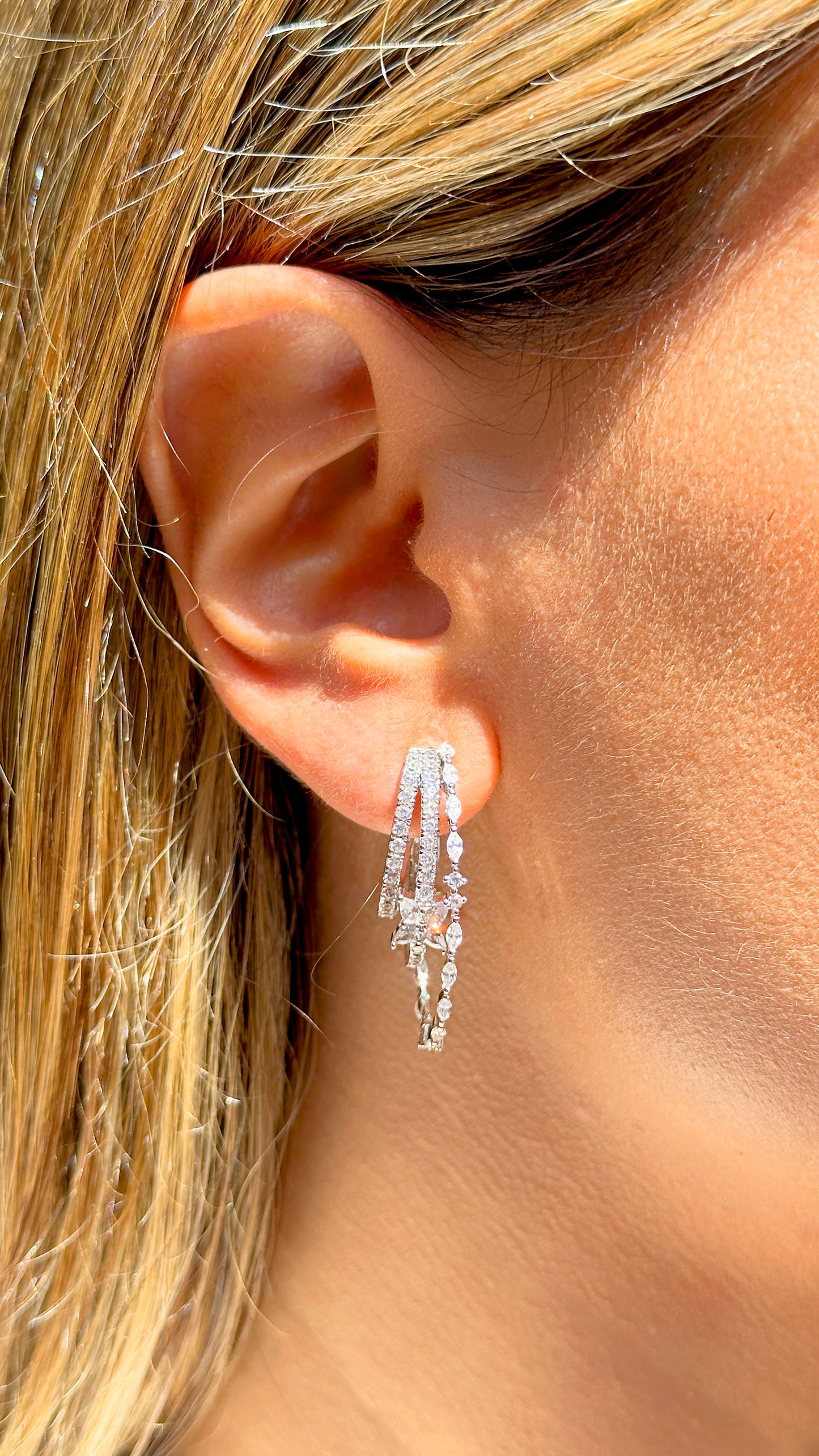 White Zircon Triple Earrings