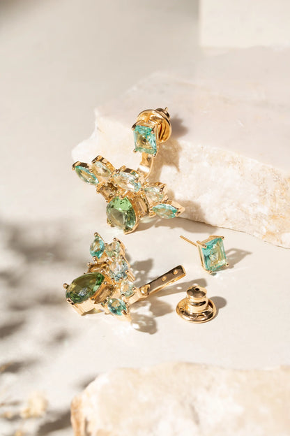 Blue Topaz/Green Amethyst/Smoky Topaz Crystal Earrings
