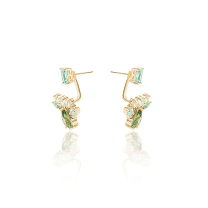 Blue Topaz/Green Amethyst/Smoky Topaz Crystal Earrings