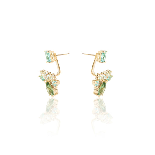 Blue Topaz/Green Amethyst/Smoky Topaz Crystal Earrings