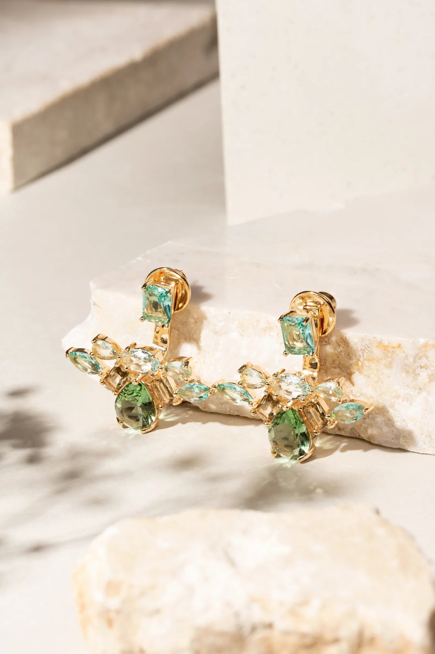Blue Topaz/Green Amethyst/Smoky Topaz Crystal Earrings