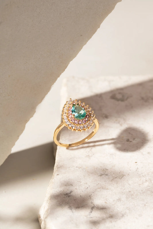 Paraiba Crystal & Pink/White Zircon Drop Ring