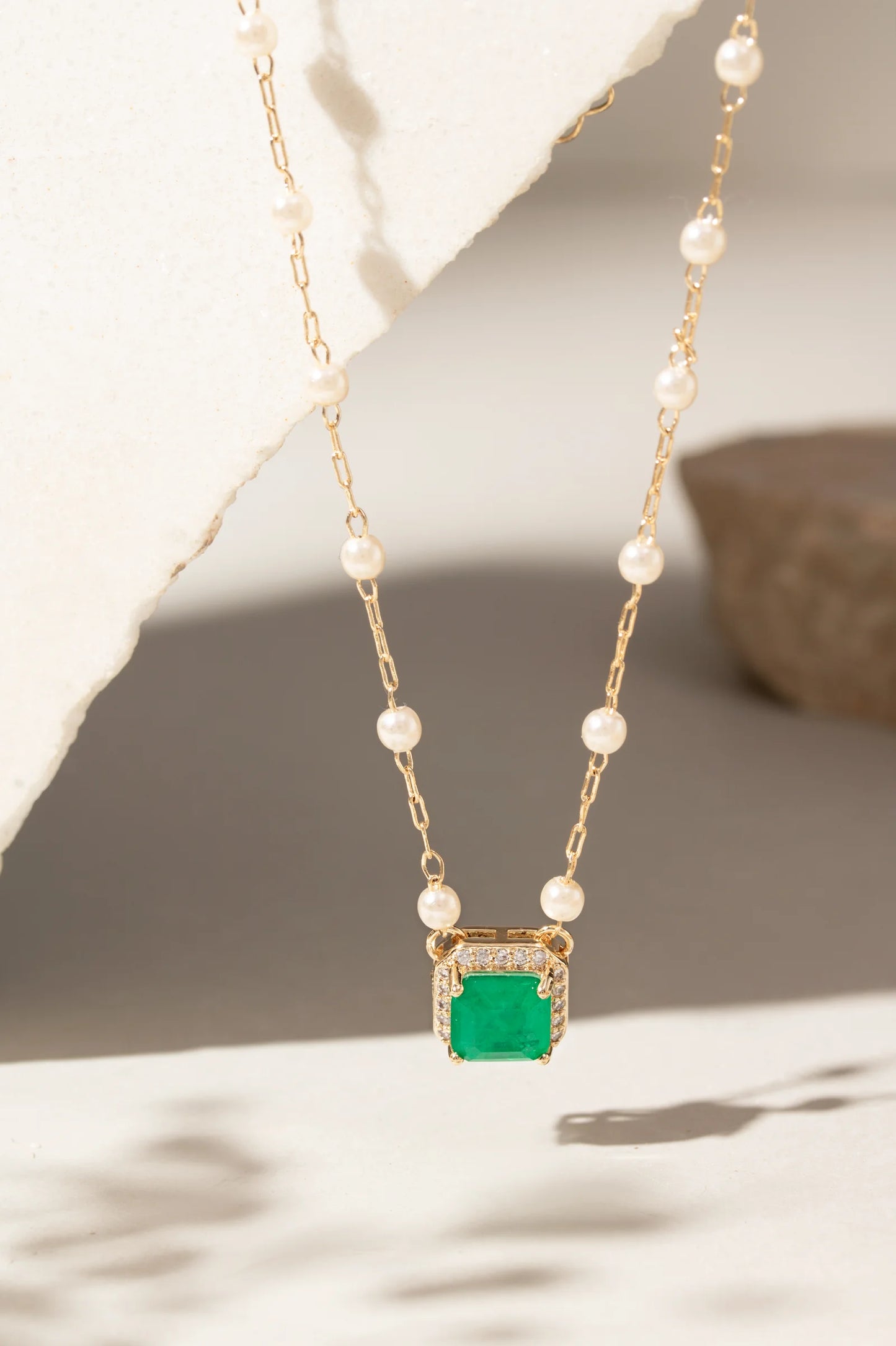 Emerald Fusion & White Zircon with Pearls Necklace