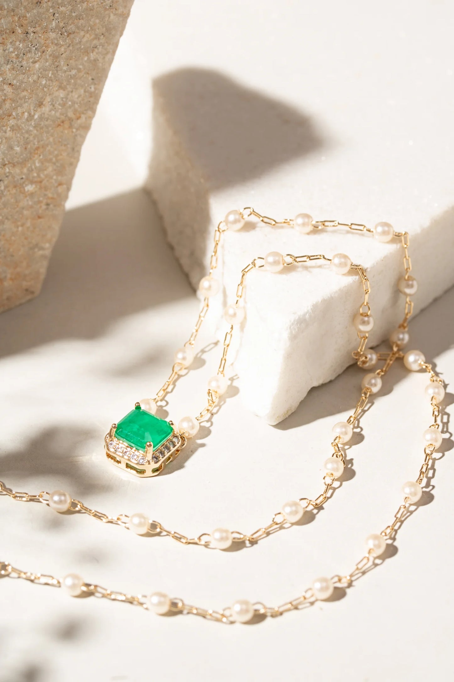Emerald Fusion & White Zircon with Pearls Necklace